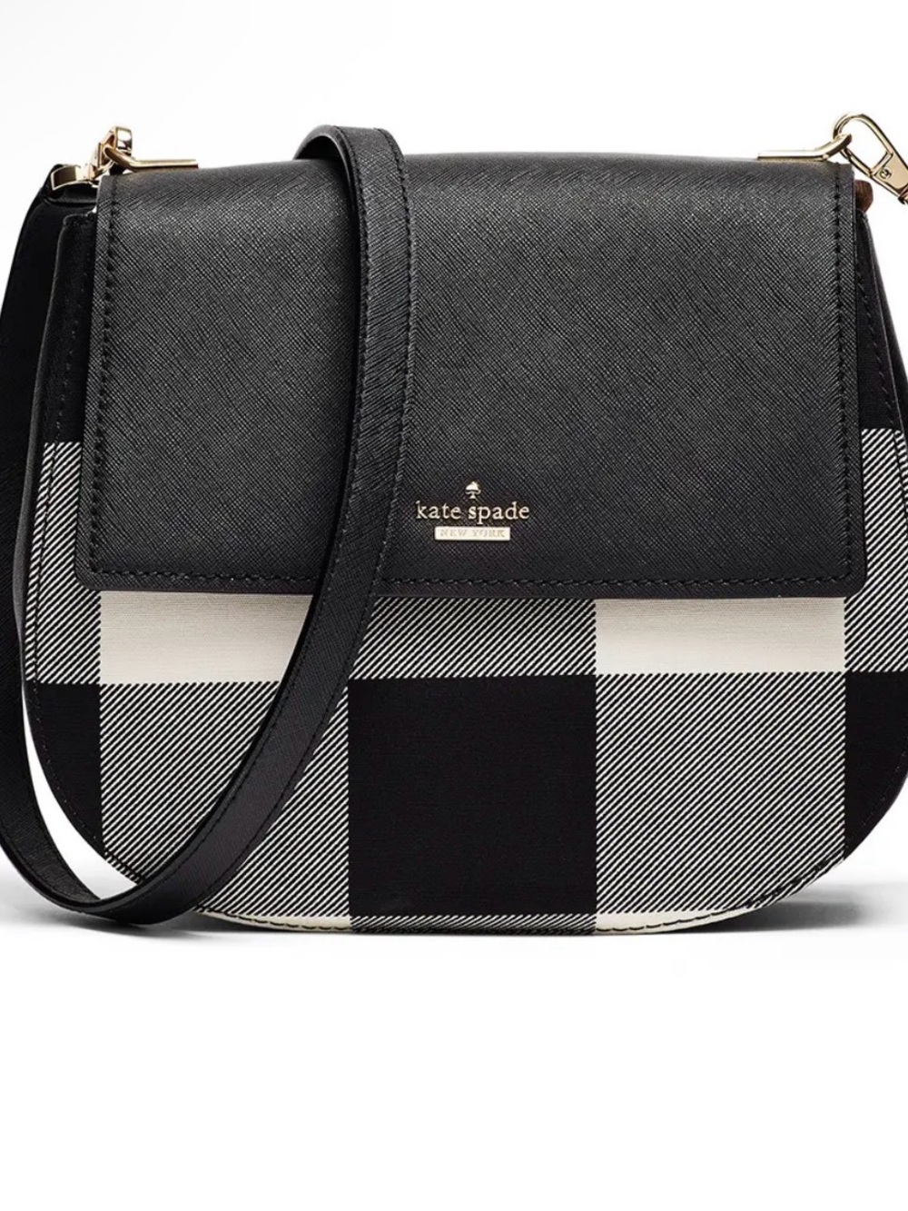 kate spade Black & Cream Plaid Leather Crossbody